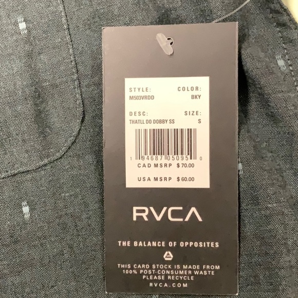RVCA That'll Do Dobby Mens Black & Gray Shirt Size Small - Picture 4 of 4